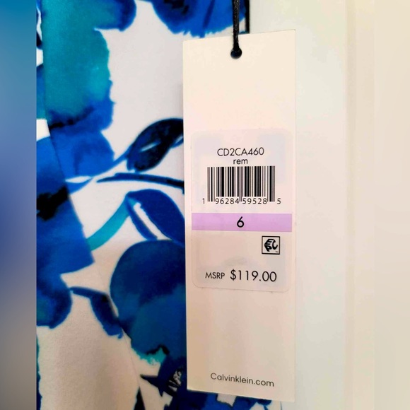 Calvin Klein Blue Floral Print Sleeveless Dress ~ NWT - Picture 5 of 5